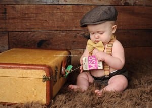 vintage baby with suitcase