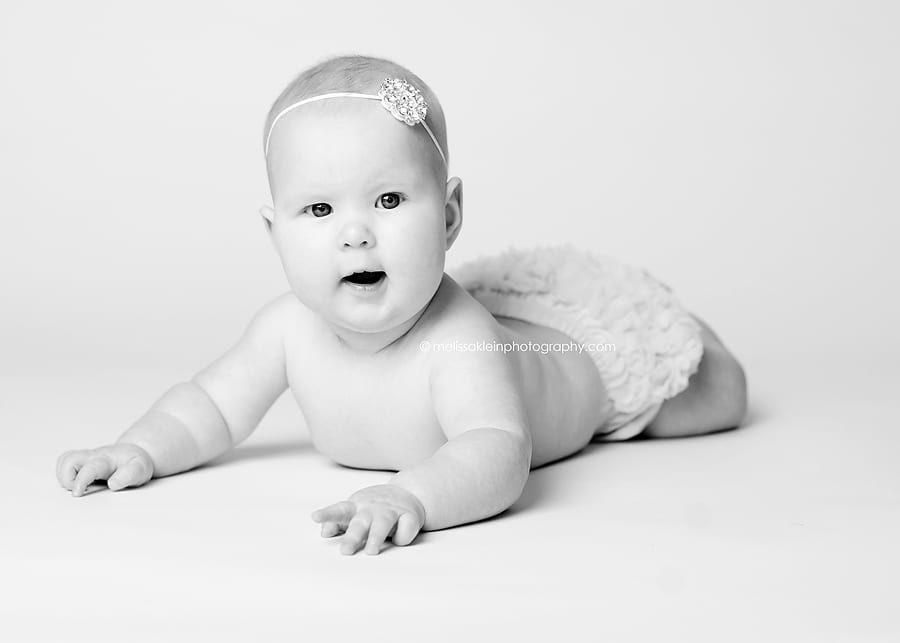 black and white photo of 4 month old baby