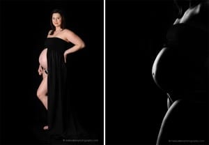 studio maternity photo in black gown