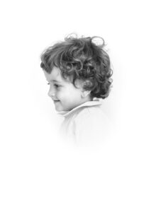 children's black and white vignette portrait side view