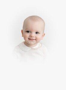 11 month old baby boy heirloom photo with Feltman brothers outfit