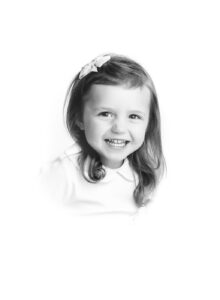 3 year heirloom portrait in black and white with white vignette