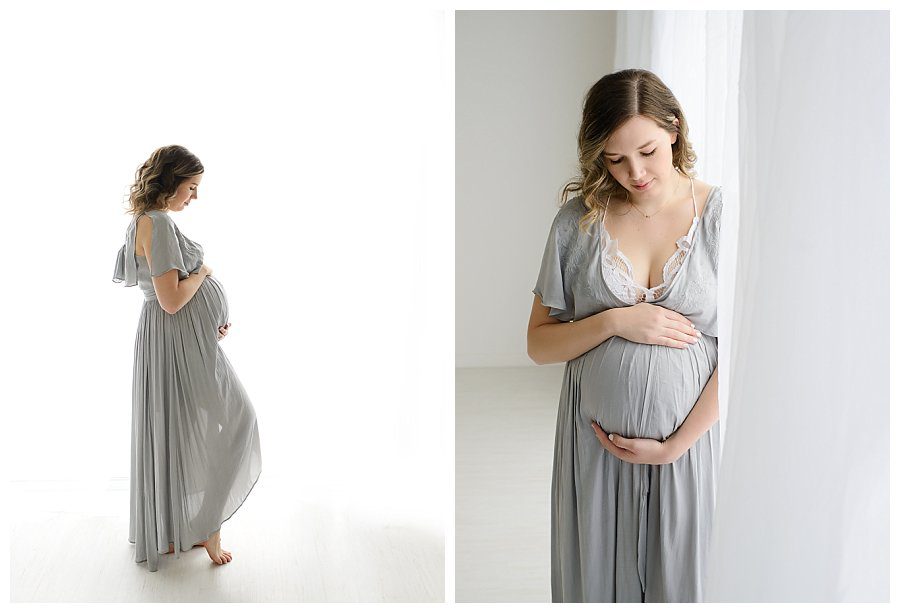 Backlit maternity photos in a gorgeous Free People Fiona dress