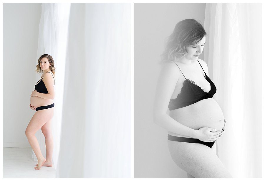 Boudoir maternity photos with a soft feel to them