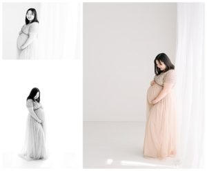studio maternity photos in an all white nature light photography studio