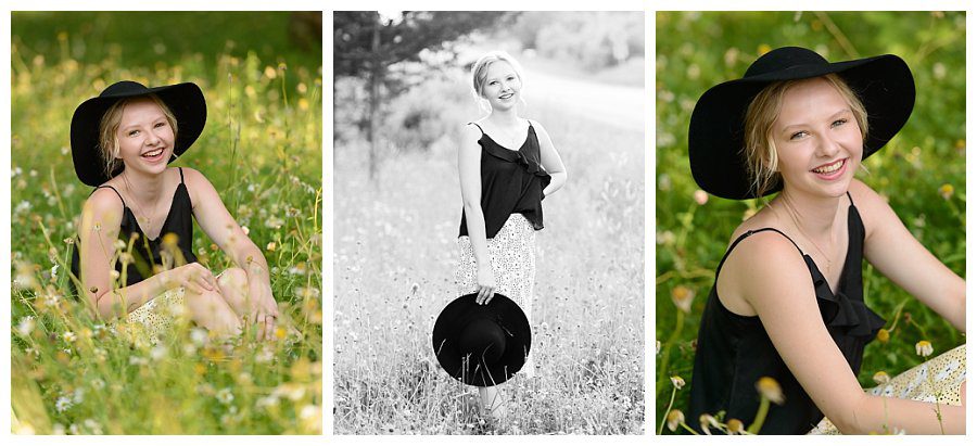 Senior photos of girl in flower field in Minnetonka