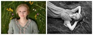 Senior girl laying in flower field