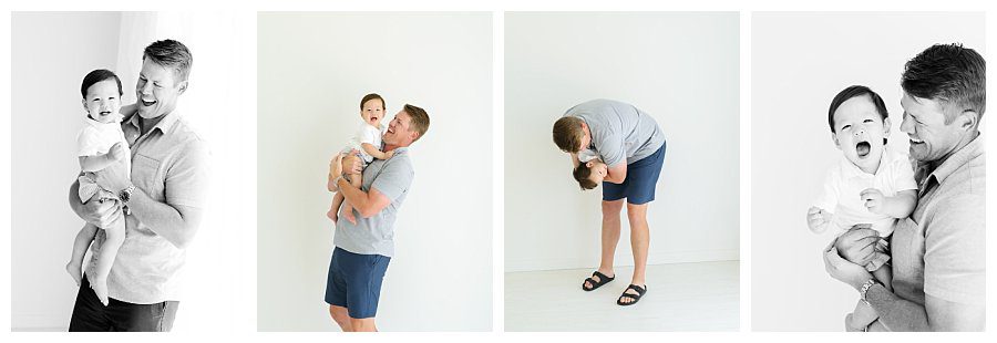 Dad and one year old baby in studio