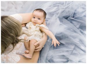 bright and airy motherhood photos with 3 month old baby girl