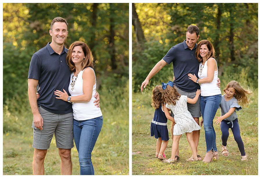 Minnetonka family photographer outdoor session with kids running around parents