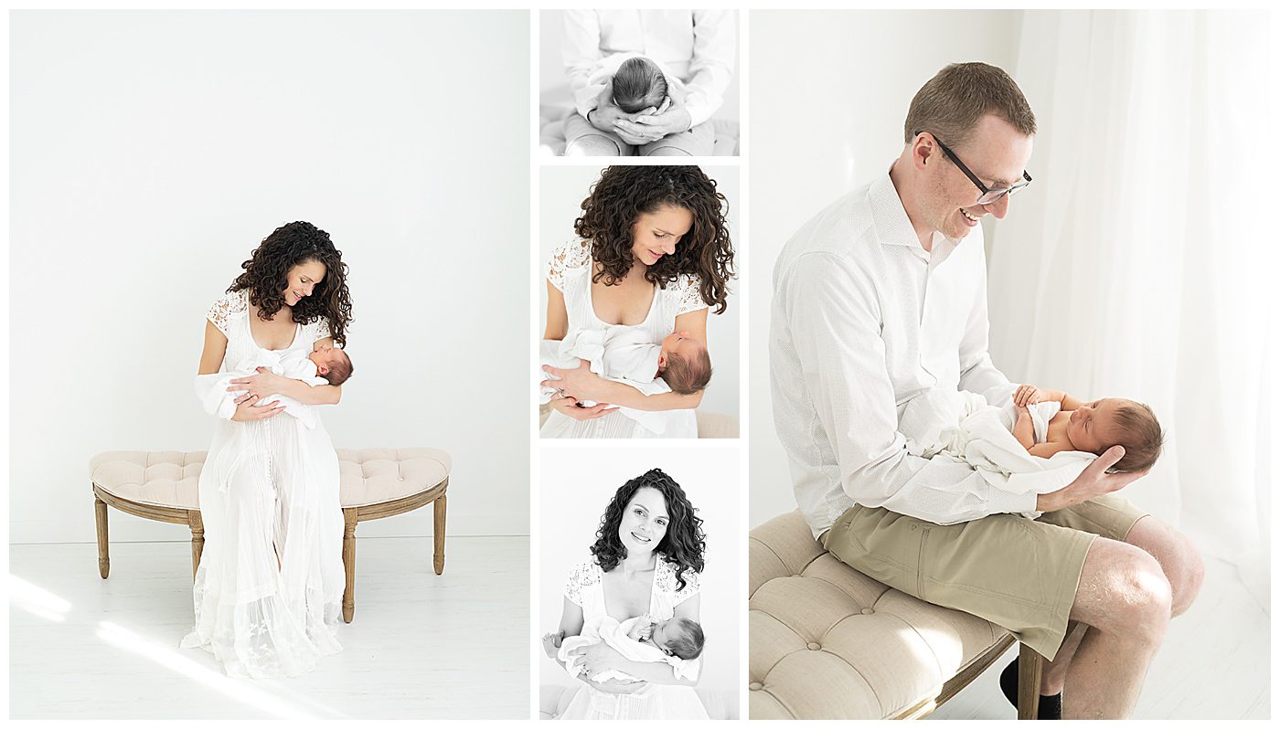 newborn and parent photos in a photography studio