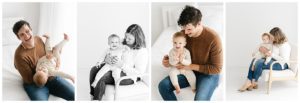 1 year old baby photos with mom and dad in a natural light photography studio