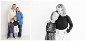 Family of four on white wall in studio