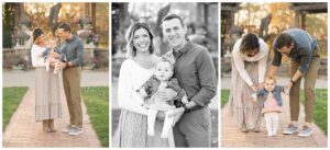 Fall family photos of mom and dad holding 10 month old baby girl