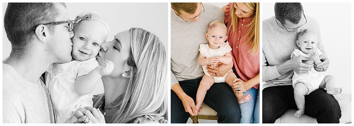 Six month baby and family photos with mom and dad