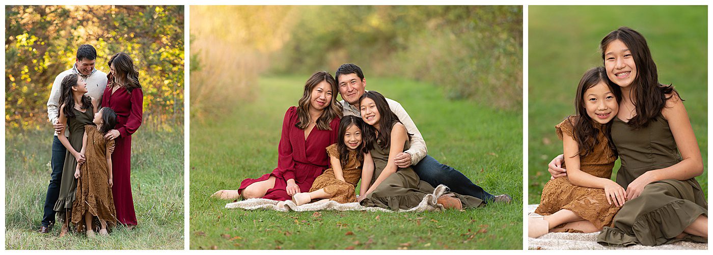 family of four outdoor fall photos in white bear lake at Tamarack nature center