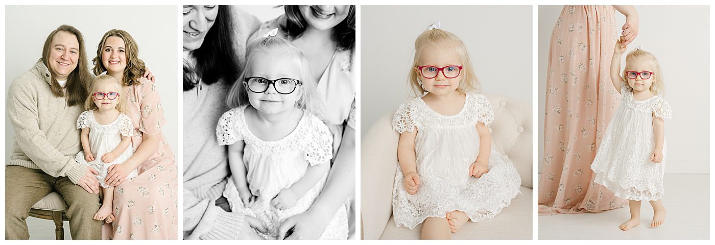 photos in studio of toddler girl and her parents