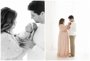 backlight photos in studio with mom, dad and newborn baby girl