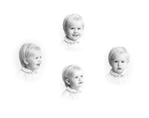 black and white heirloom photograph collage of a 2 year old boy in Minneapolis
