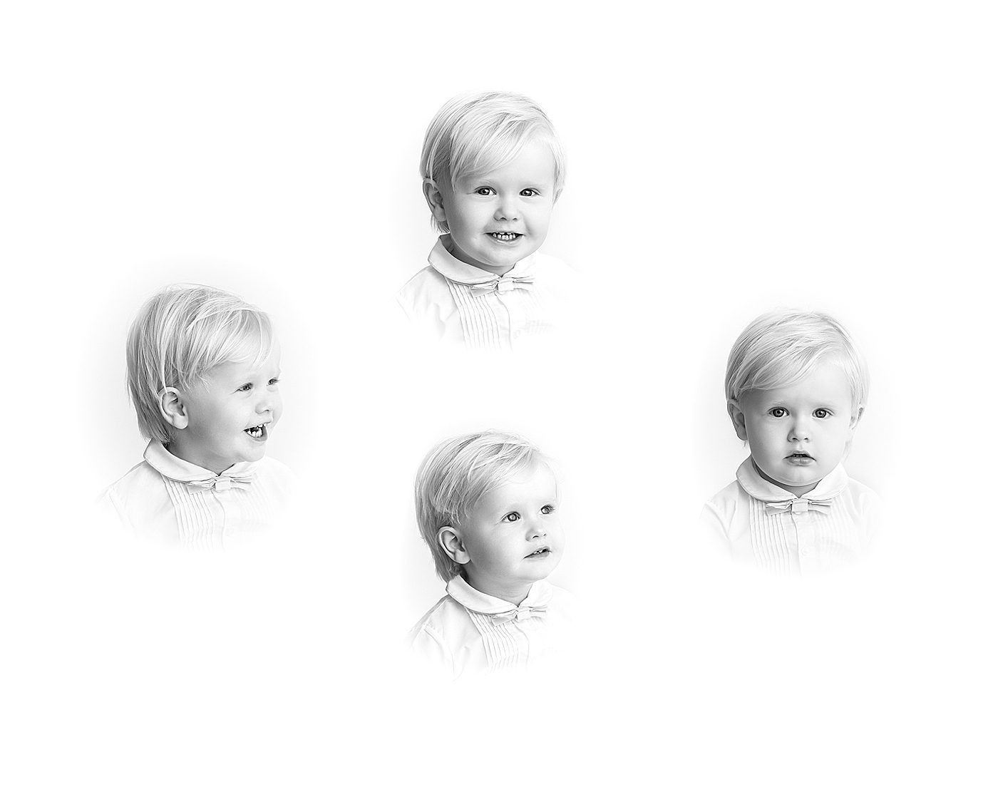 black and white heirloom photograph collage of a 2 year old boy in Minneapolis