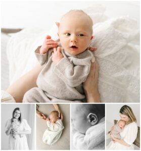newborn baby boy with mom in white dress for Mendota heights natural light newborn photos