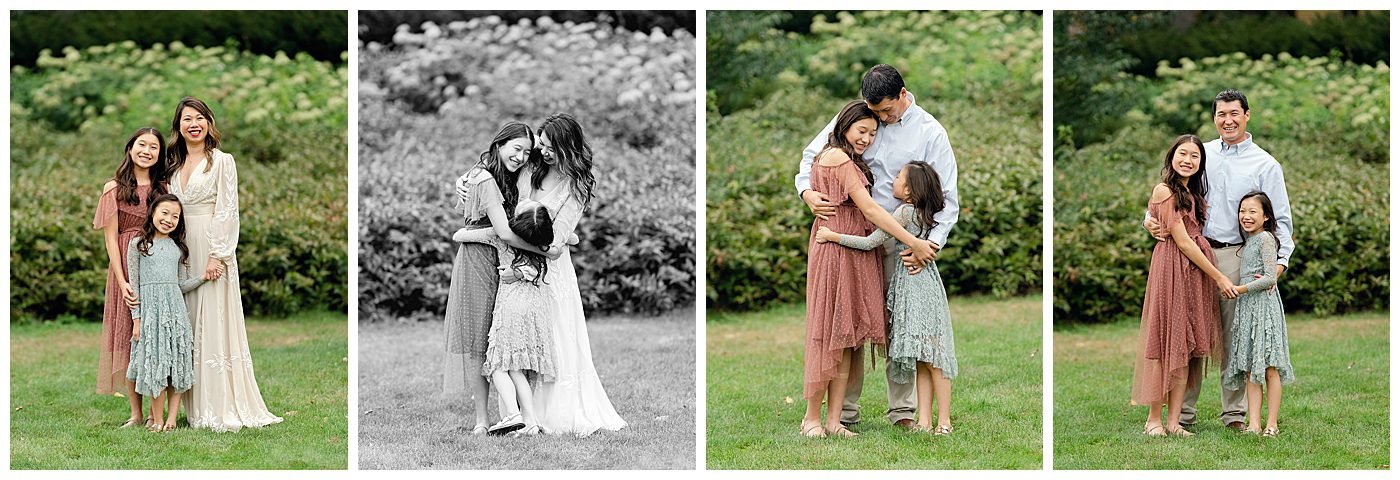 parents with tweens in dresses for outdoor family photos