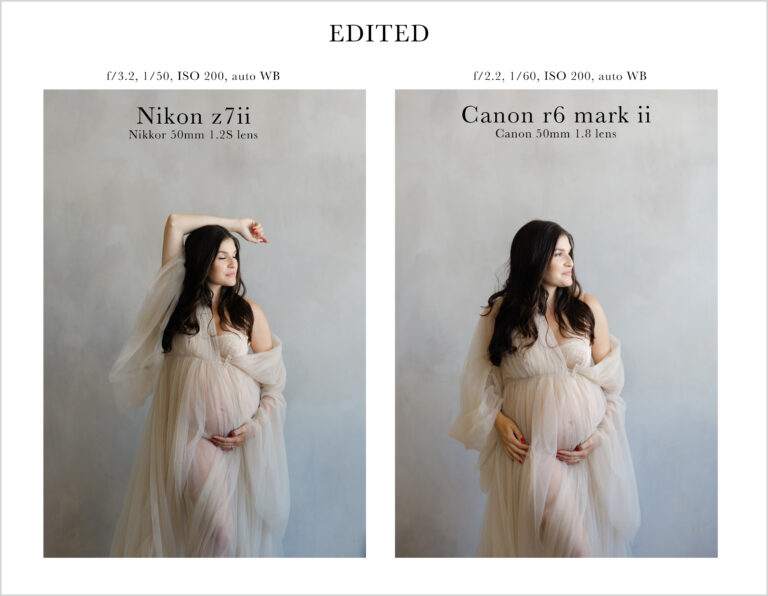 women in natural light against grey backdrop photographed with canon r6mii and nikon z7ii