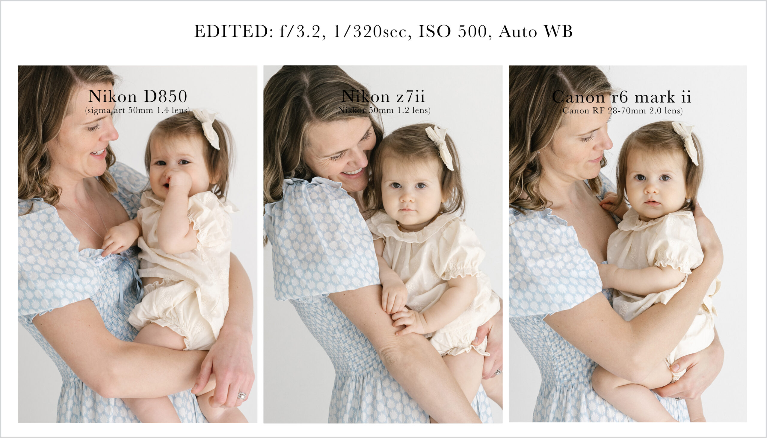 close up of mom holding baby for comparison photos with nikon d850, nikon z7ii and Canon r6 mark ii