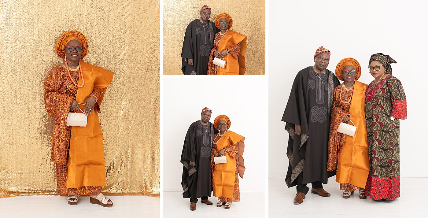 smaller groupings of extended family photos in Minneapolis photography studio with traditional clothing