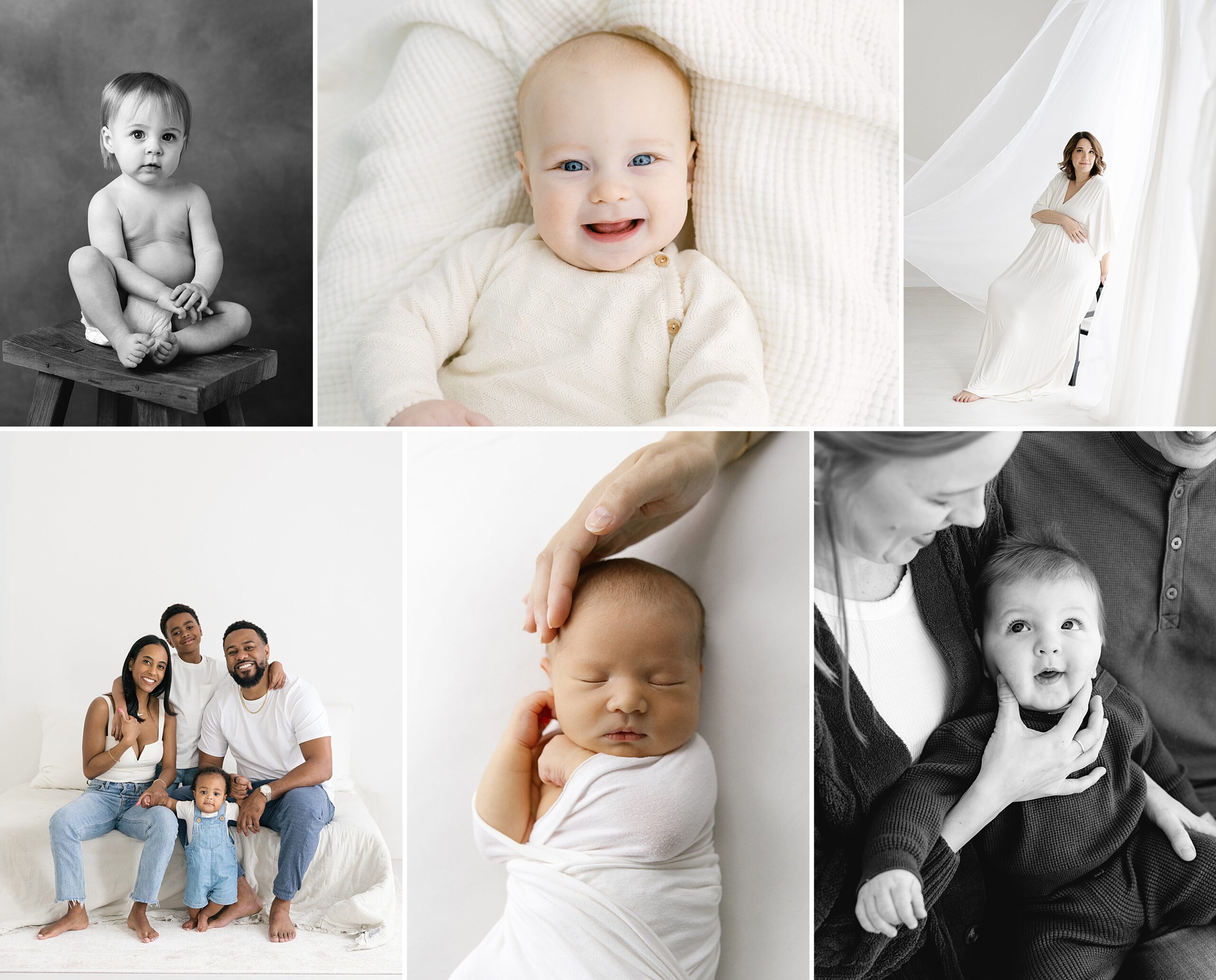 studio newborn and baby family photos on white