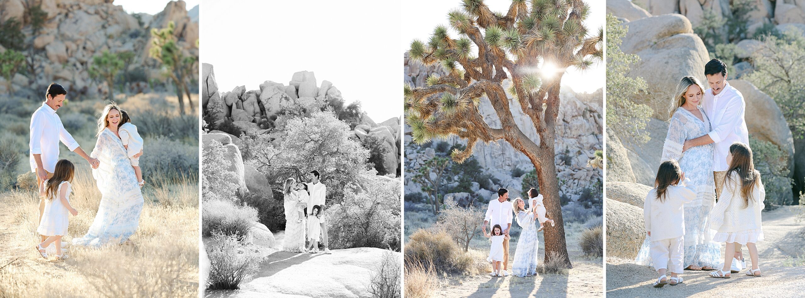 mom, dad and two toddlers by Joshua tree in California