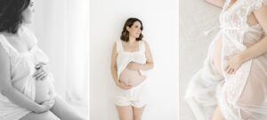 Boudoir maternity photos of pregnant mom with artistic belly photos in color and black and white