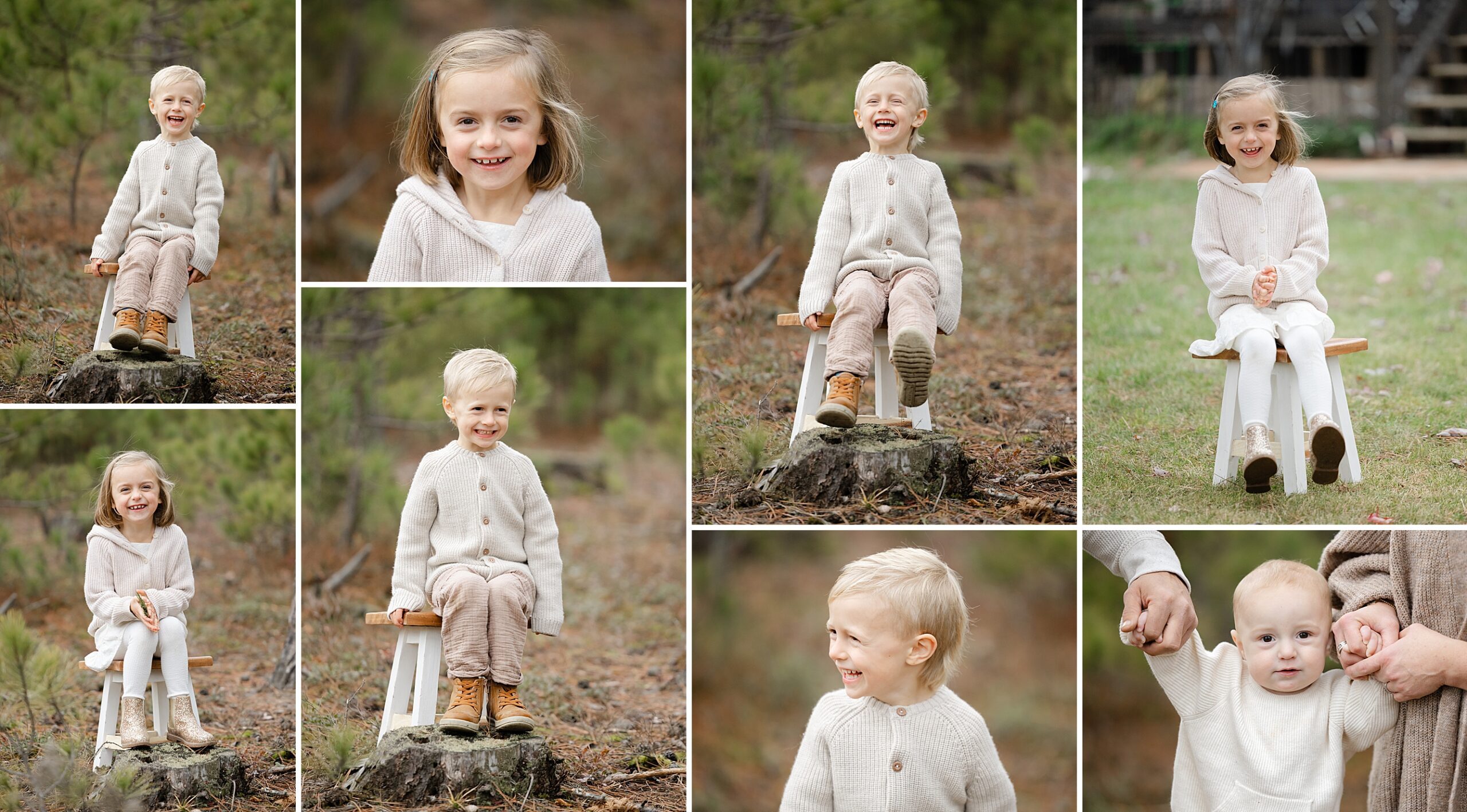 outdoor children's portraits on wood stool