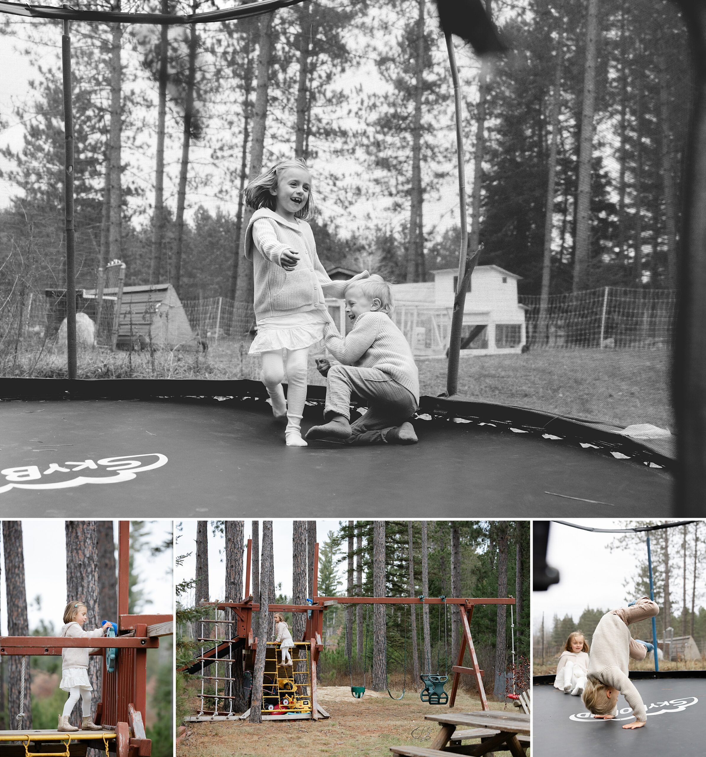 kids playing on trampoline and playground