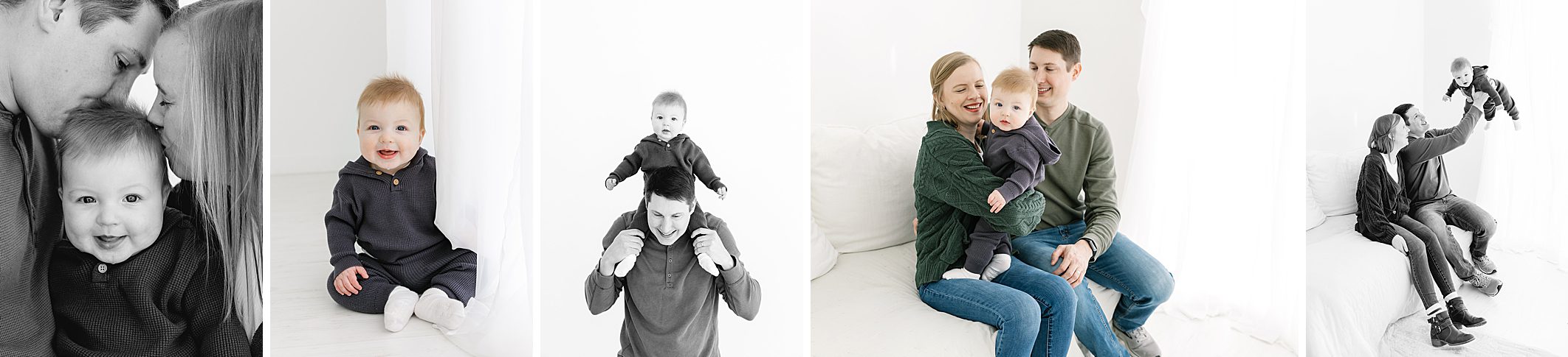 collage of photos with mom and dad playing with 6 month old baby boy